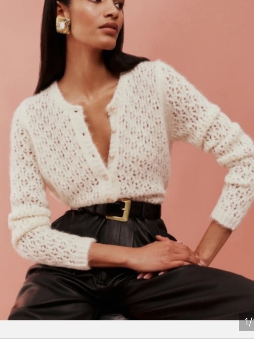 Reformation Clara Crochet Alpaca Wool Cardigan